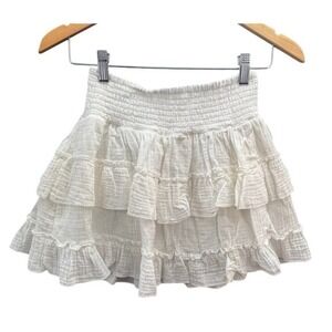 Ocean Drive White Gauze Tiered Ruffle Mini Skirt Smocked Waist B10651 Small